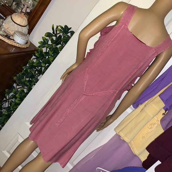 Dusty rose embroidered ruffles boho hippie sundress dress M as is - Picture 7 of 14